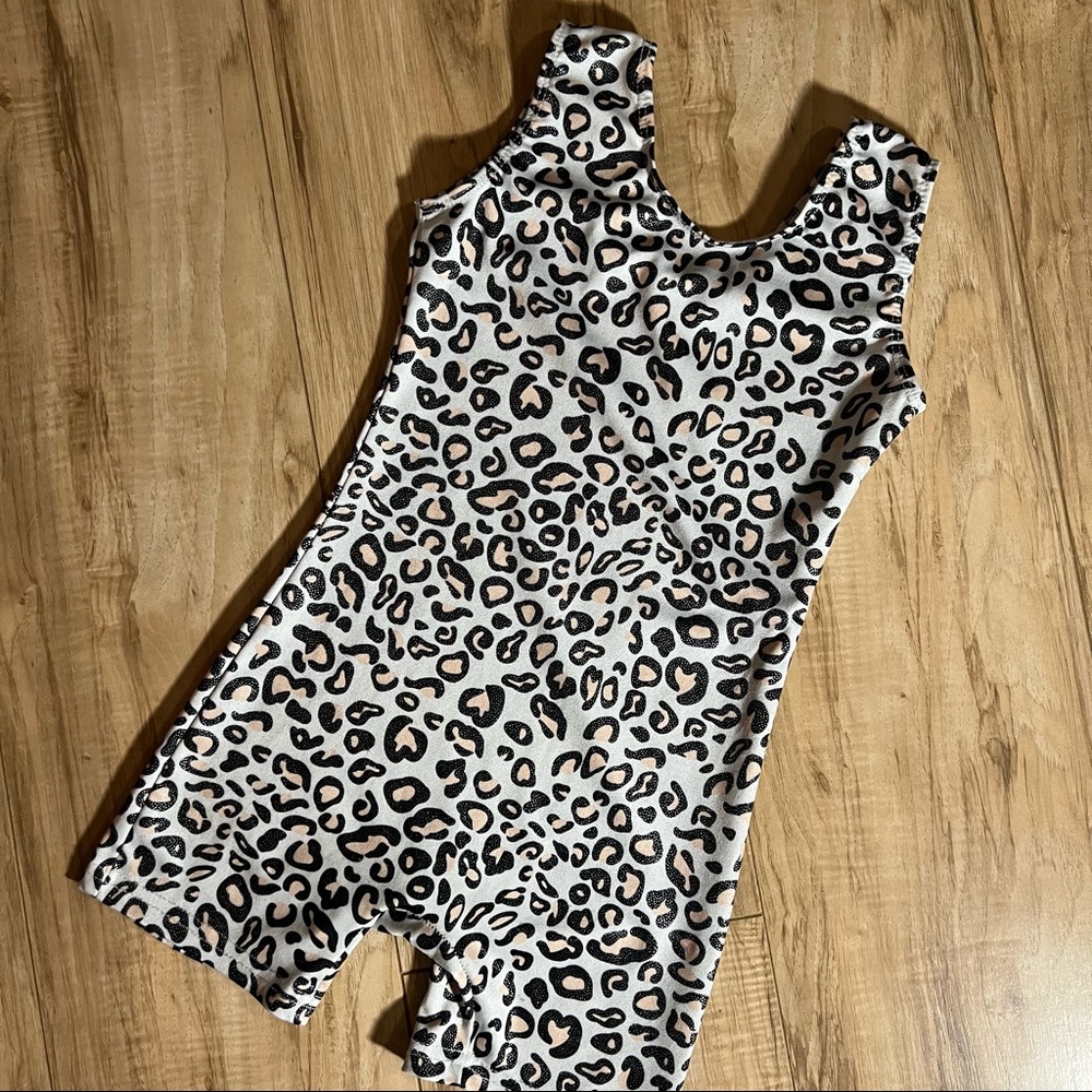 Girls Gymnastic Leotard Biketard - Silver Leopard - 5-6